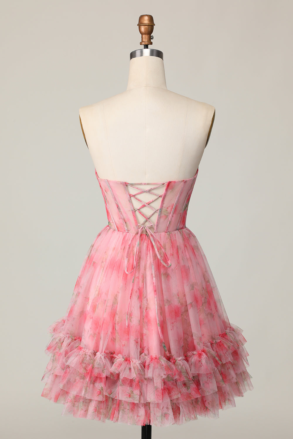 Red Floral Corset Sweetheart Short A Line Homecoming Dress with Ruffles