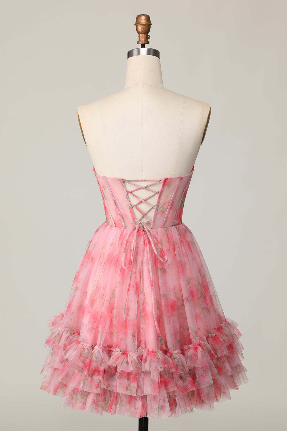 Red Floral Corset Sweetheart Short A Line Homecoming Dress with Ruffles