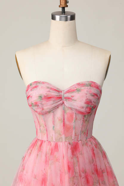 Red Floral Corset Sweetheart Short A Line Homecoming Dress with Ruffles