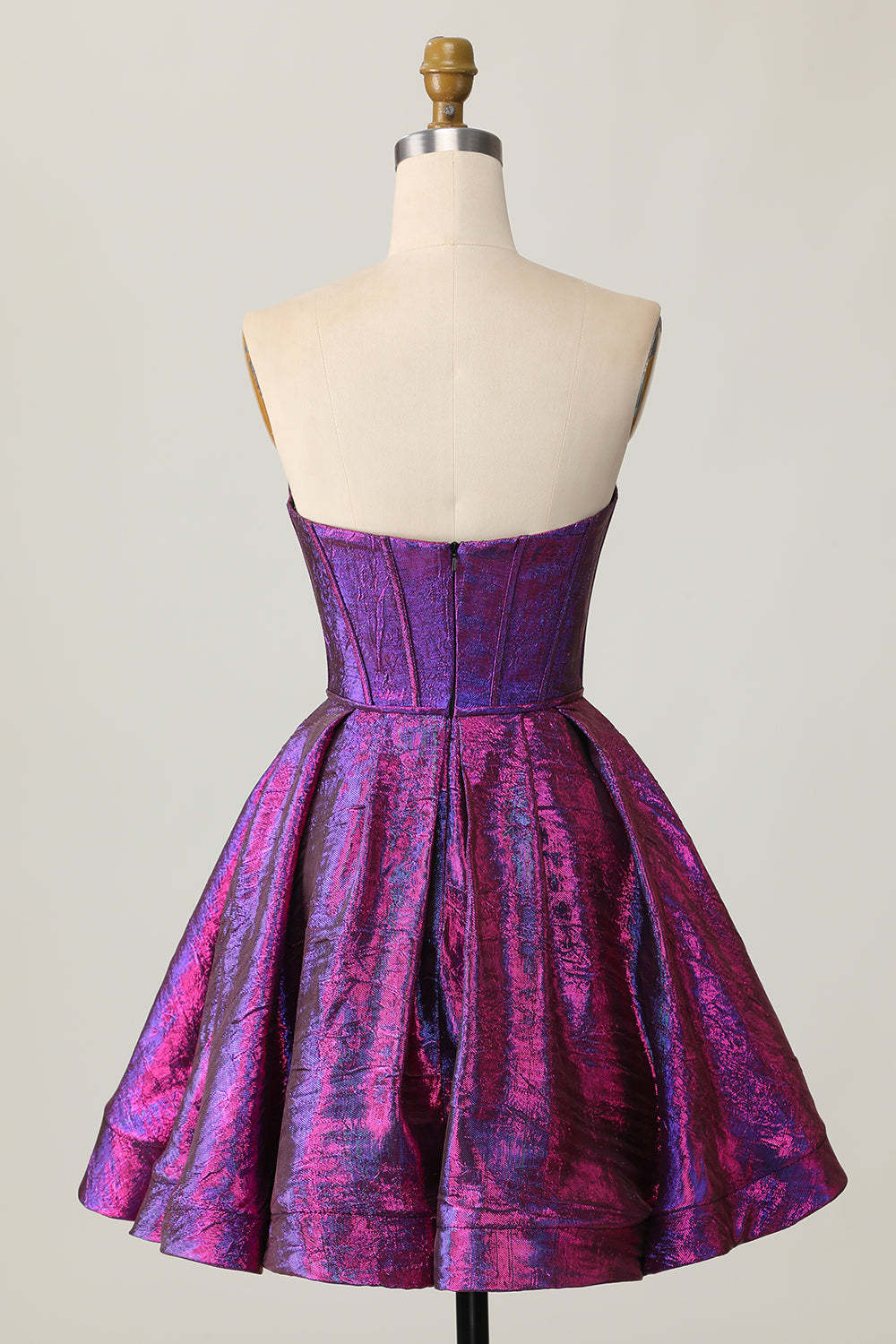 Dark Purple Corset Strapless Keyhole Metallic Short Homecoming Dress with Bow
