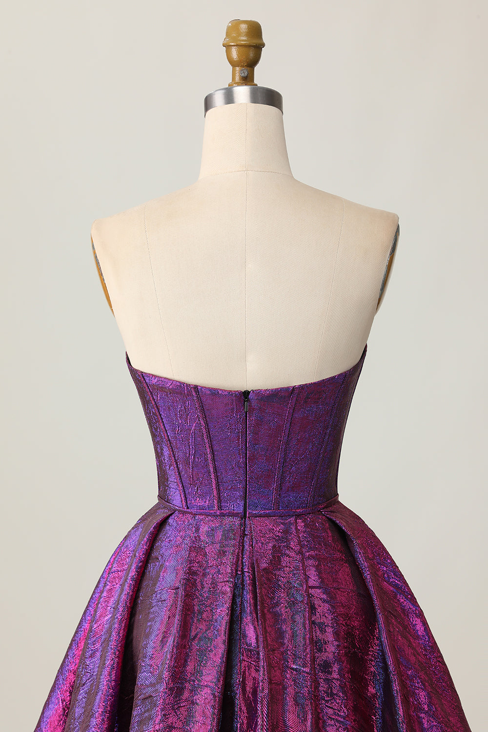 Dark Purple Corset Strapless Keyhole Metallic Short Homecoming Dress with Bow