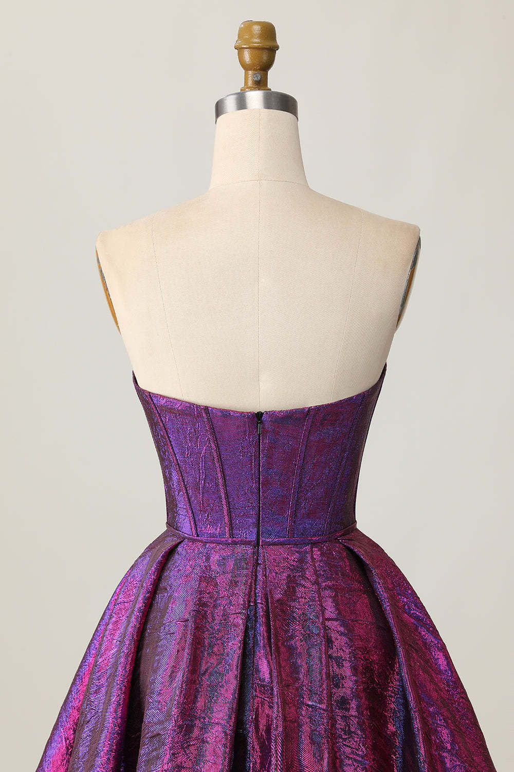 Dark Purple Corset Strapless Keyhole Metallic Short Homecoming Dress with Bow