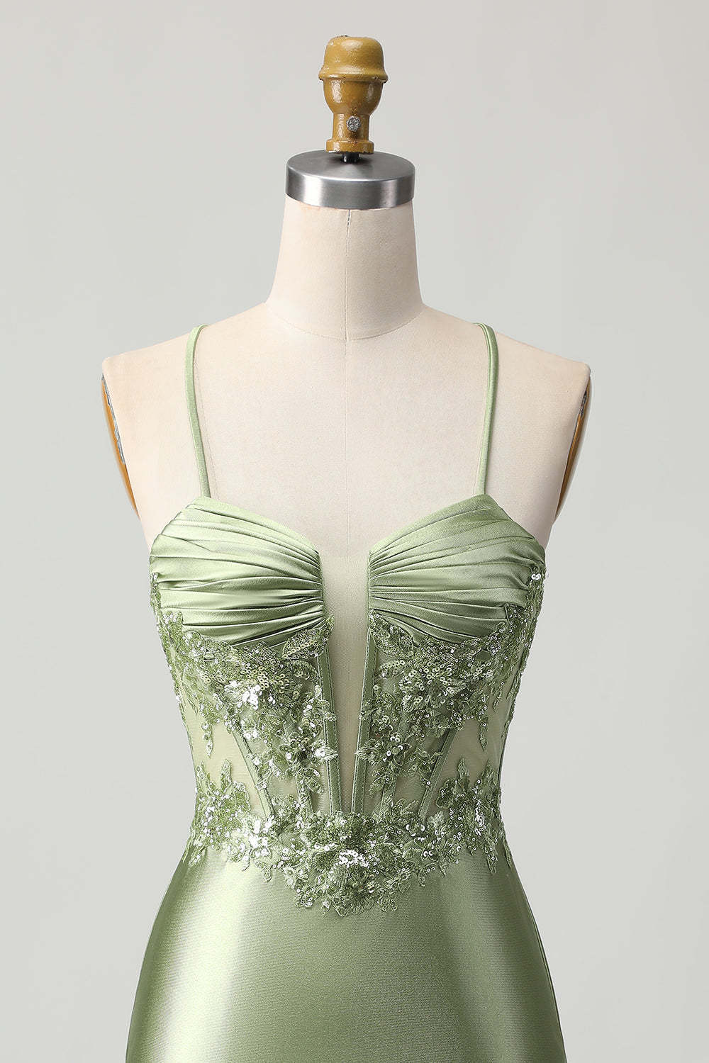 Sparkly Sage Green Corset Tight Short Satin Homecoming Dress with Sequins