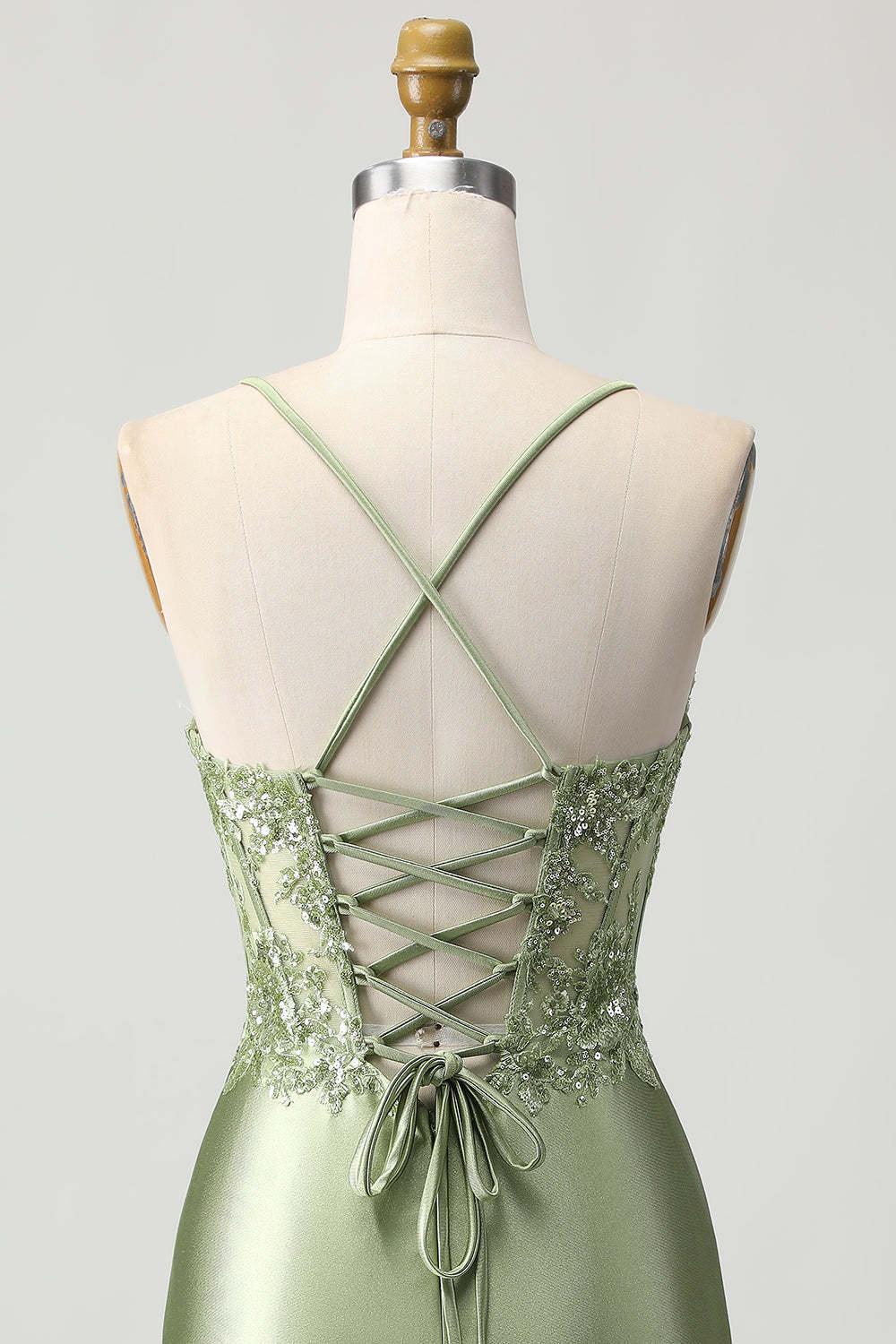 Sparkly Sage Green Corset Tight Short Satin Homecoming Dress with Sequins