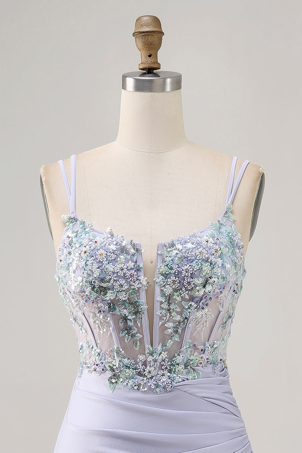 Lavender Satin Floral Corset Mini Homecoming Dress with Sequins