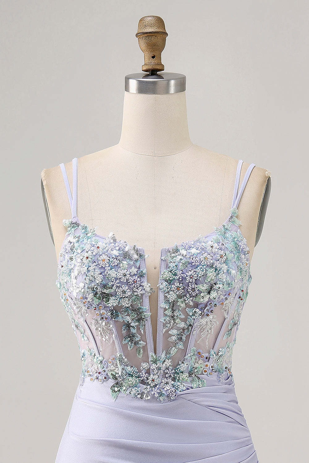 Lavender Satin Floral Corset Mini Homecoming Dress with Sequins
