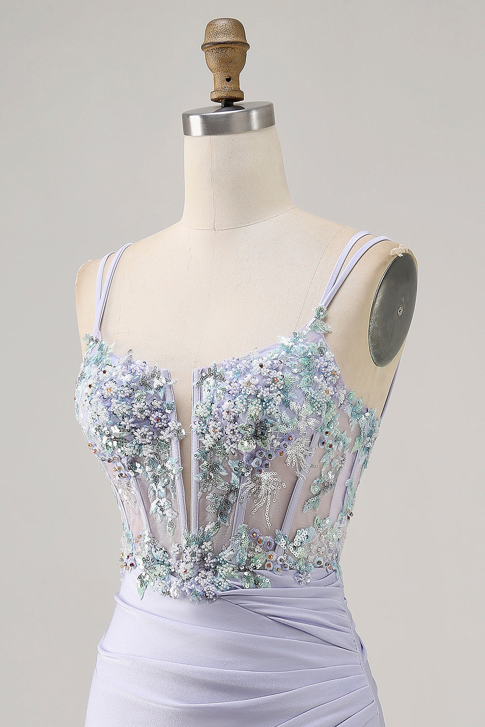 Lavender Satin Floral Corset Mini Homecoming Dress with Sequins