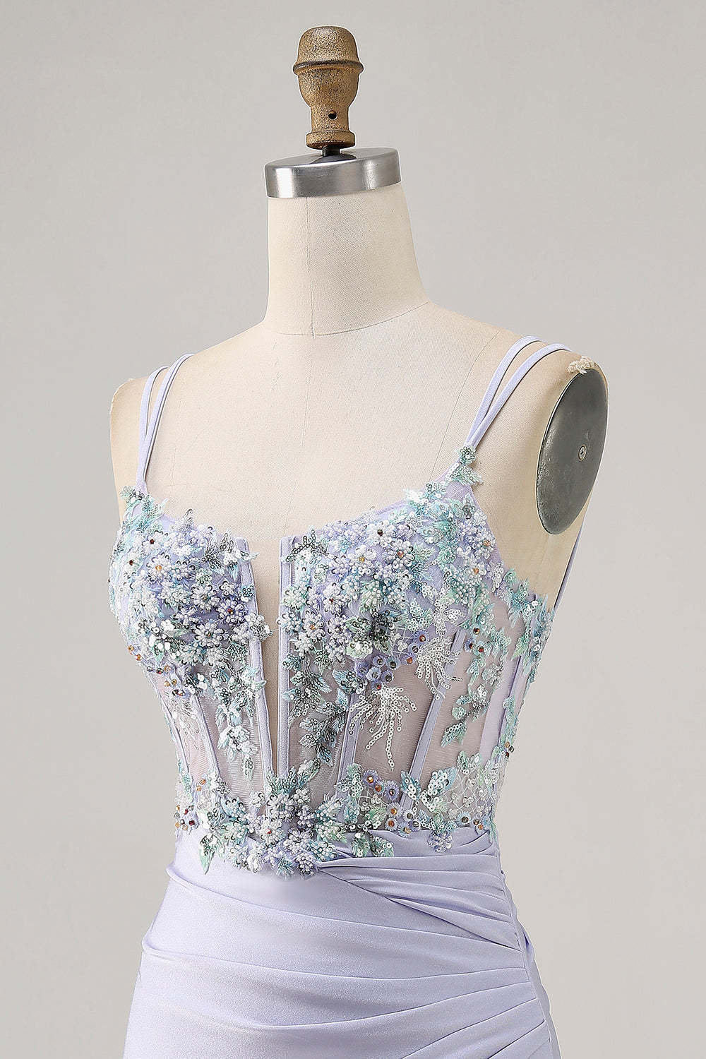 Lavender Satin Floral Corset Mini Homecoming Dress with Sequins