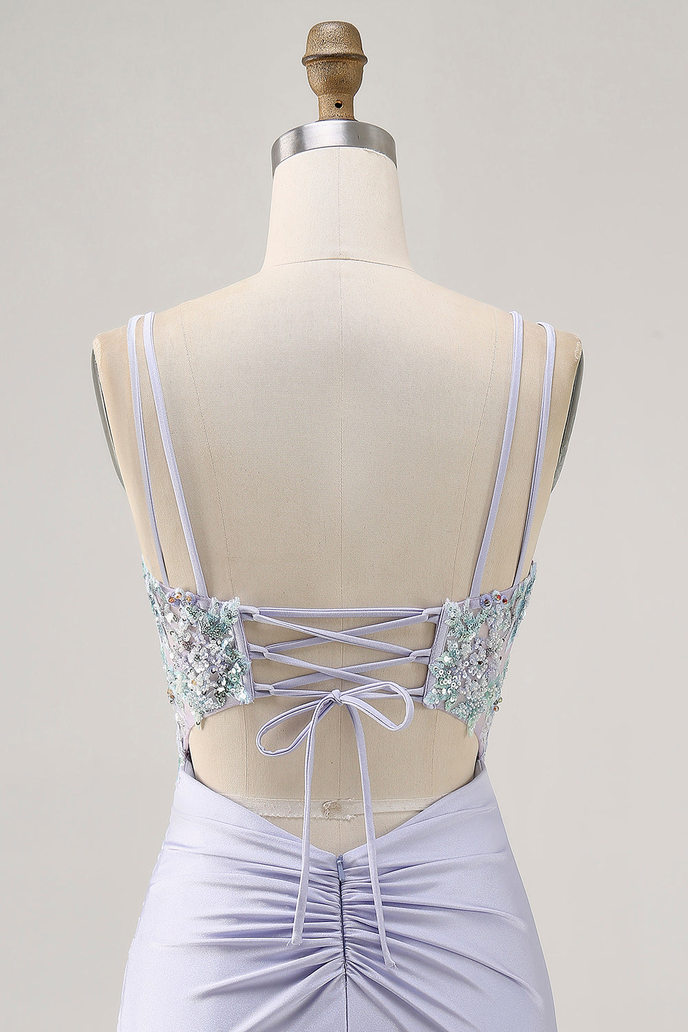 Lavender Satin Floral Corset Mini Homecoming Dress with Sequins