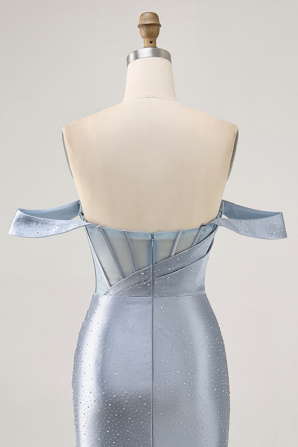 Sparkly Dusty Blue Satin Corset Tight Ruched Mini Homecoming Dress with Beading