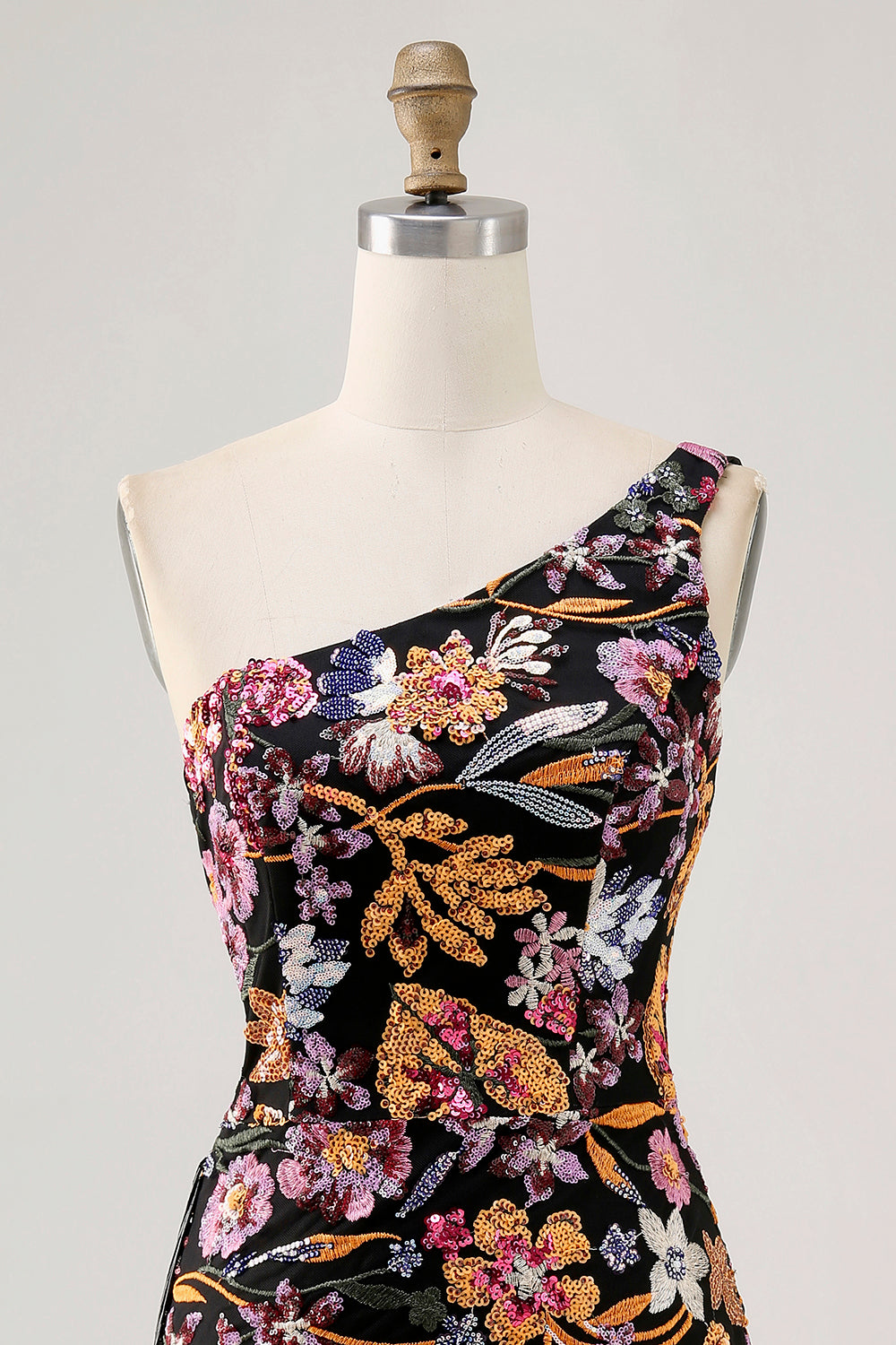 Sparkly Black Sequin Floral Mini Tight Homecoming Dress with Embroidery