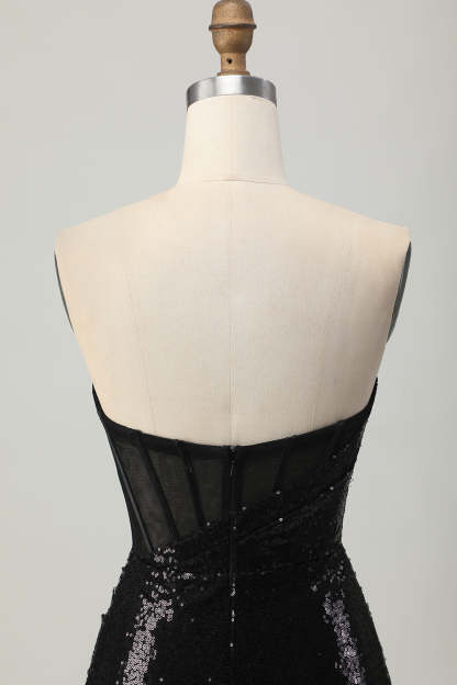 Sparkly Black Sequins Sweetheart Backless Tight Short Homecoming Dress