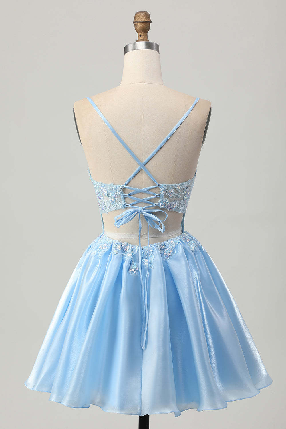 Sparkly Blue Corset A Line Appliqued Short Homecoming Dress with Sequins