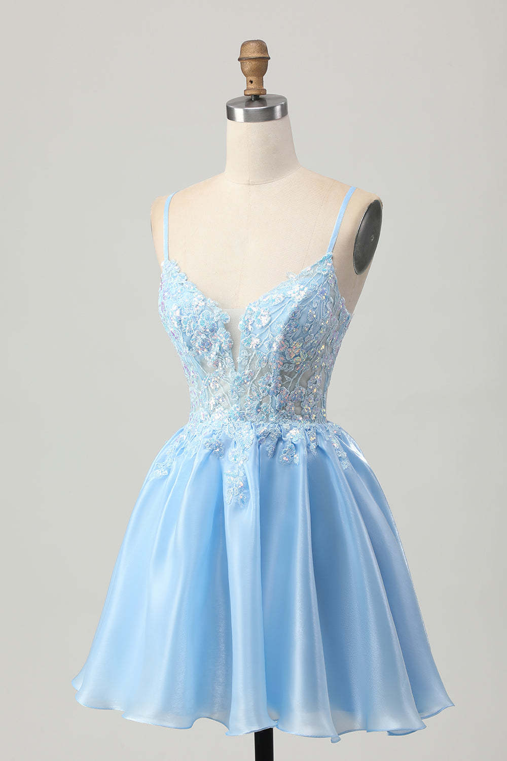 Sparkly Blue Corset A Line Appliqued Short Homecoming Dress with Sequins
