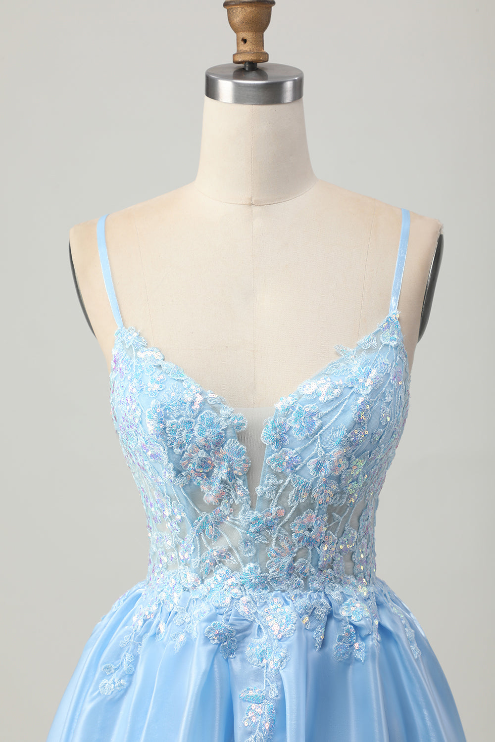 Sparkly Blue Corset A Line Appliqued Short Homecoming Dress with Sequins