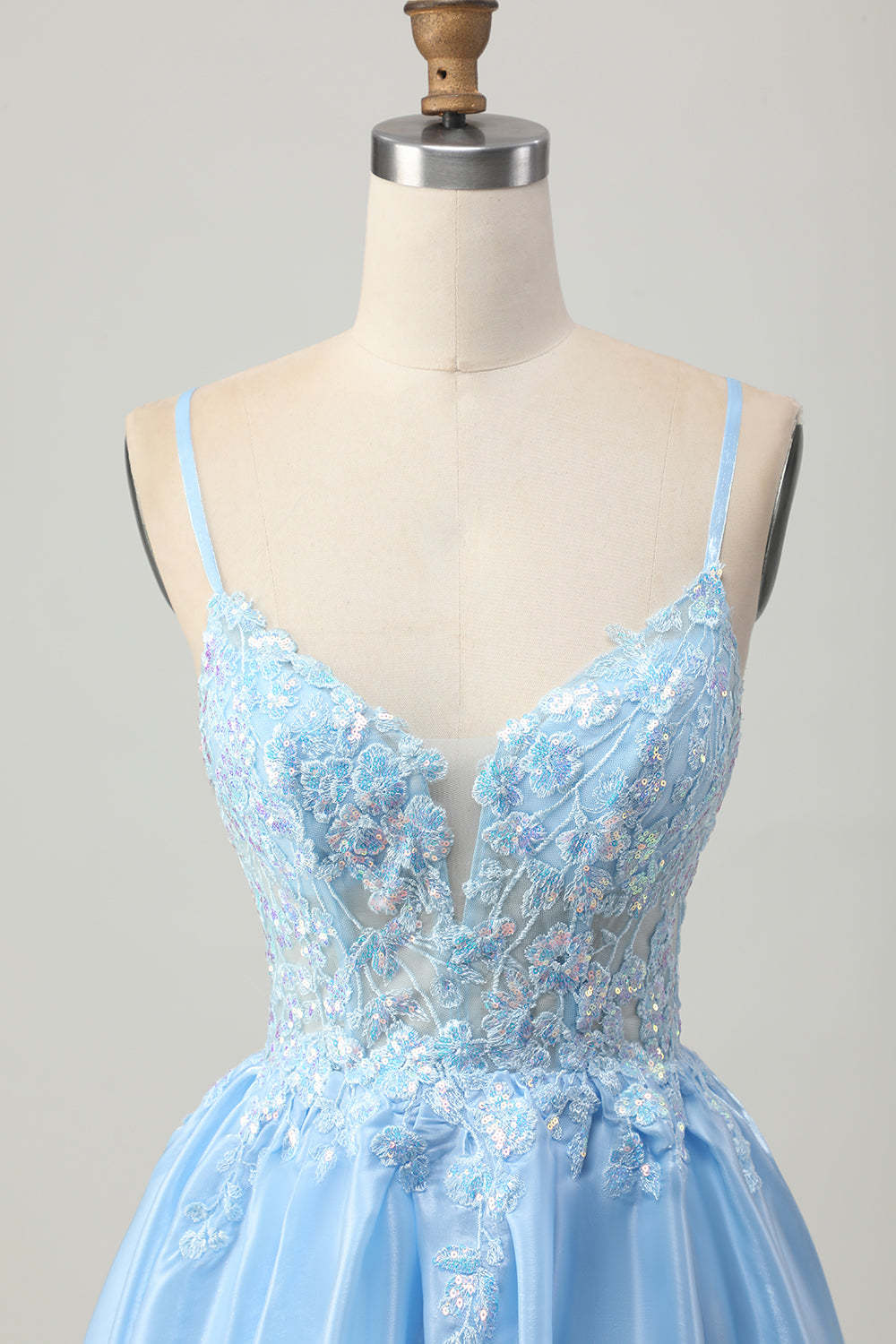 Sparkly Blue Corset A Line Appliqued Short Homecoming Dress with Sequins