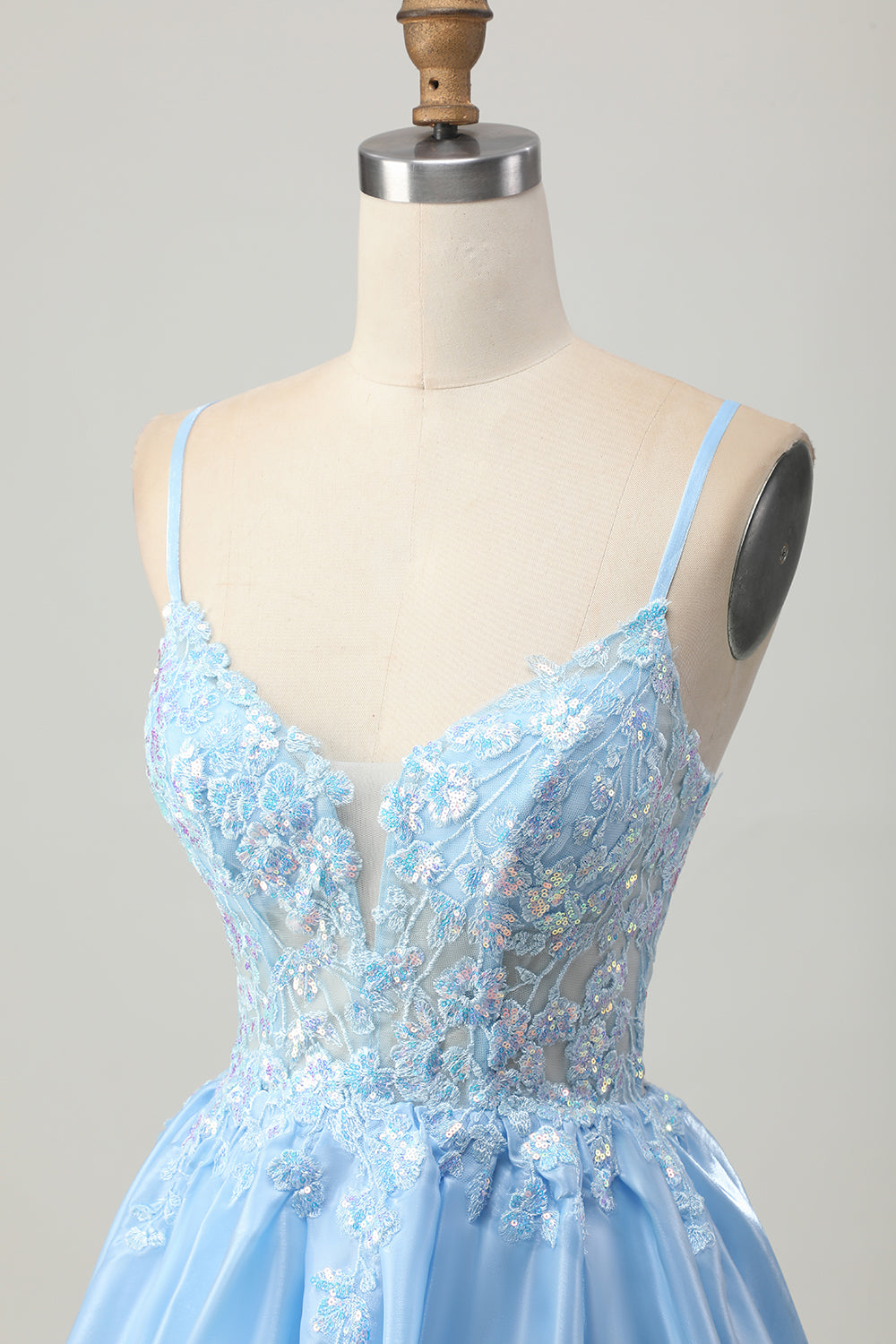 Sparkly Blue Corset A Line Appliqued Short Homecoming Dress with Sequins