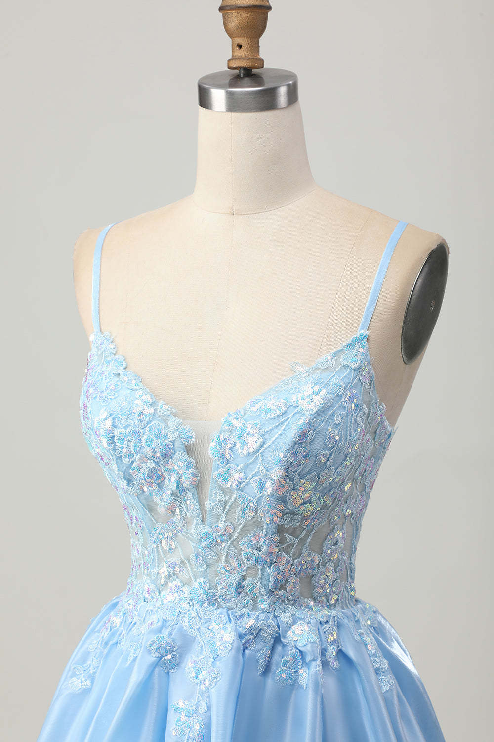 Sparkly Blue Corset A Line Appliqued Short Homecoming Dress with Sequins