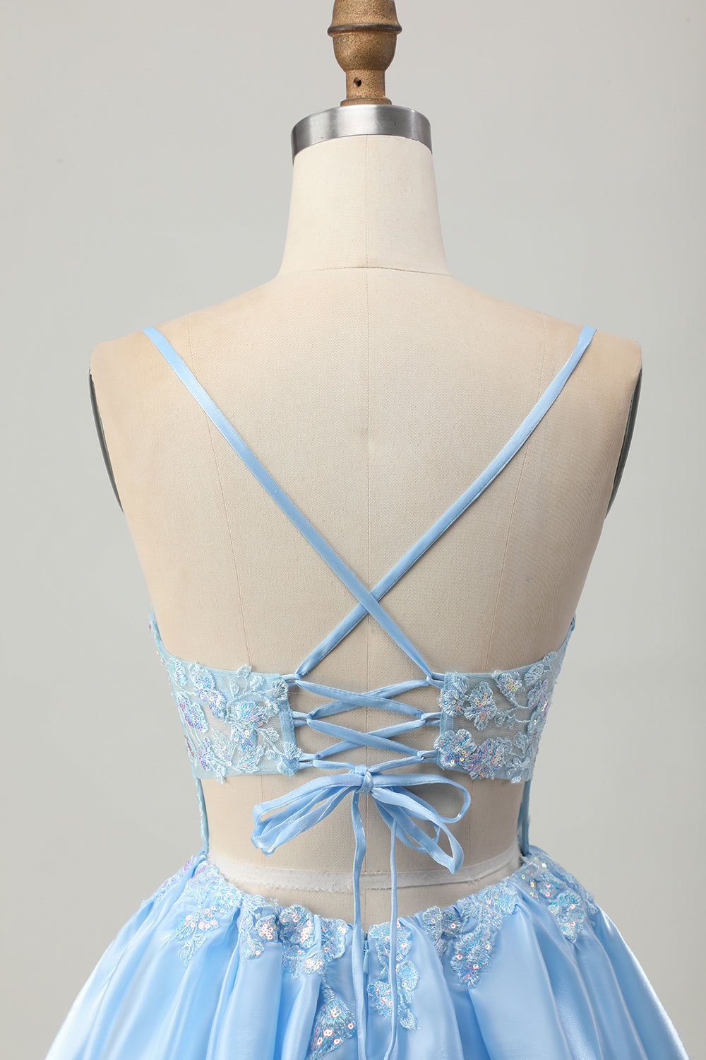 Sparkly Blue Corset A Line Appliqued Short Homecoming Dress with Sequins