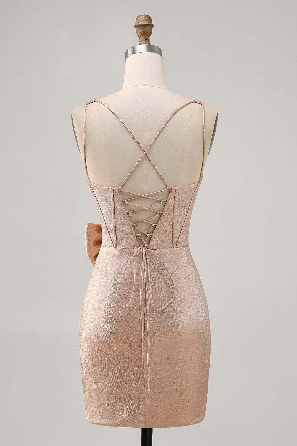 Champagne Tight Short Corset Jacquard Homecoming Dress with Bow