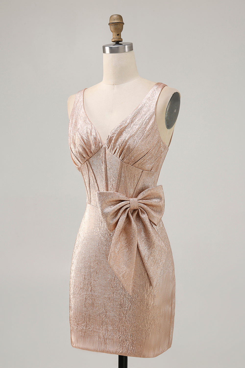 Champagne Tight Short Corset Jacquard Homecoming Dress with Bow