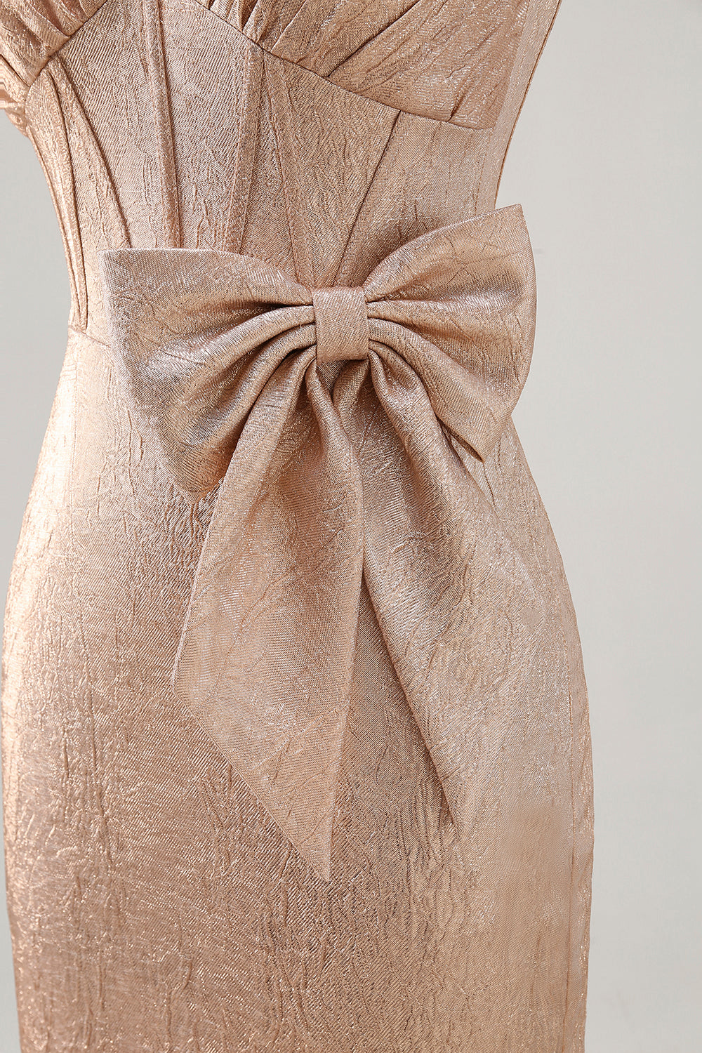 Champagne Tight Short Corset Jacquard Homecoming Dress with Bow