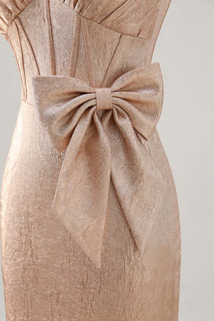 Champagne Tight Short Corset Jacquard Homecoming Dress with Bow