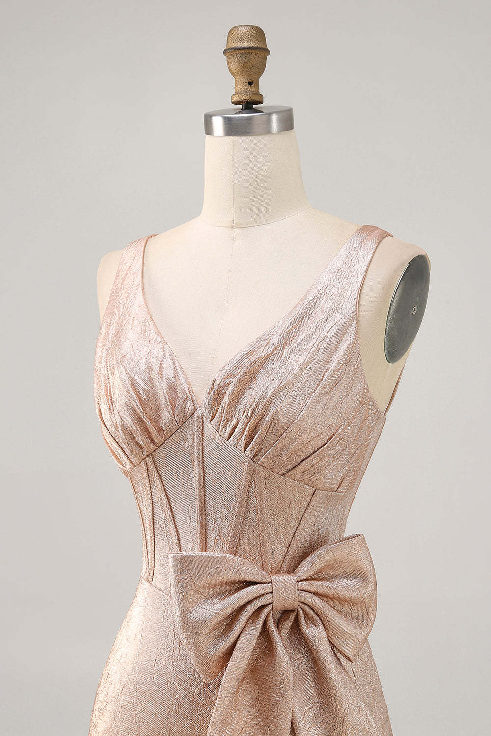 Champagne Tight Short Corset Jacquard Homecoming Dress with Bow