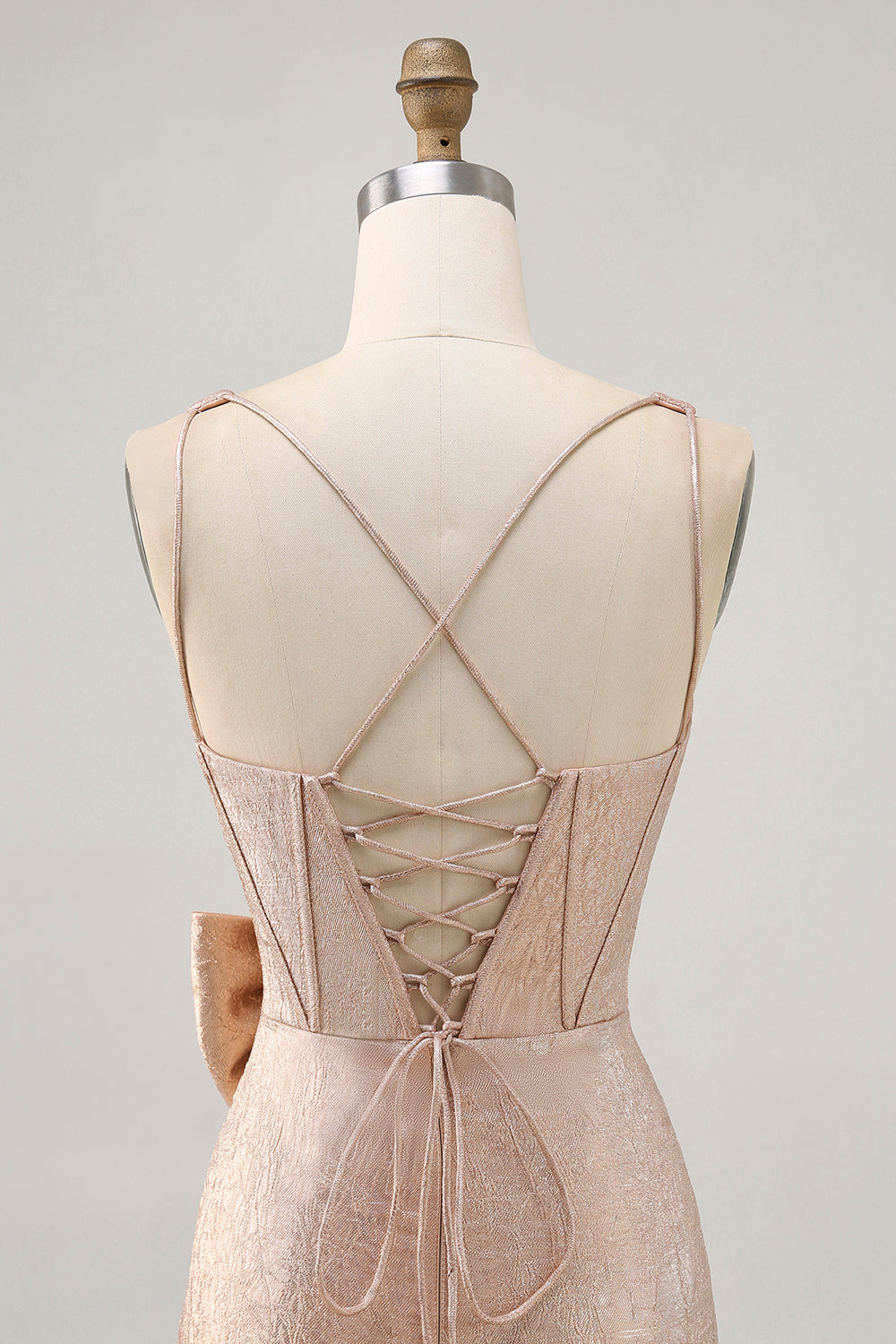 Champagne Tight Short Corset Jacquard Homecoming Dress with Bow