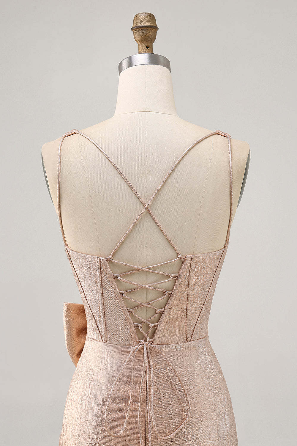 Champagne Tight Short Corset Jacquard Homecoming Dress with Bow