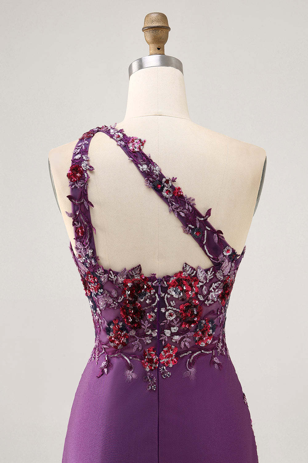 Sparkly Dark Purple Floral Tight One Shoulder Short Homecoming Dress with Sequins