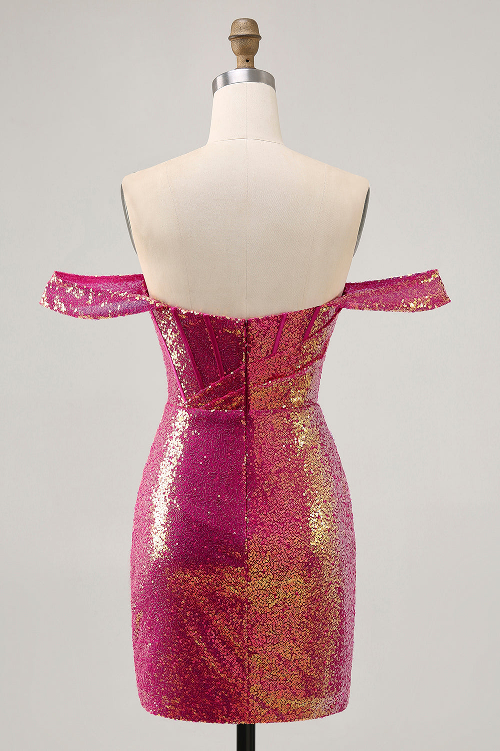 Sparkly Fuchsia Sequin Ruched Tight Short Corset Homecoming Dress