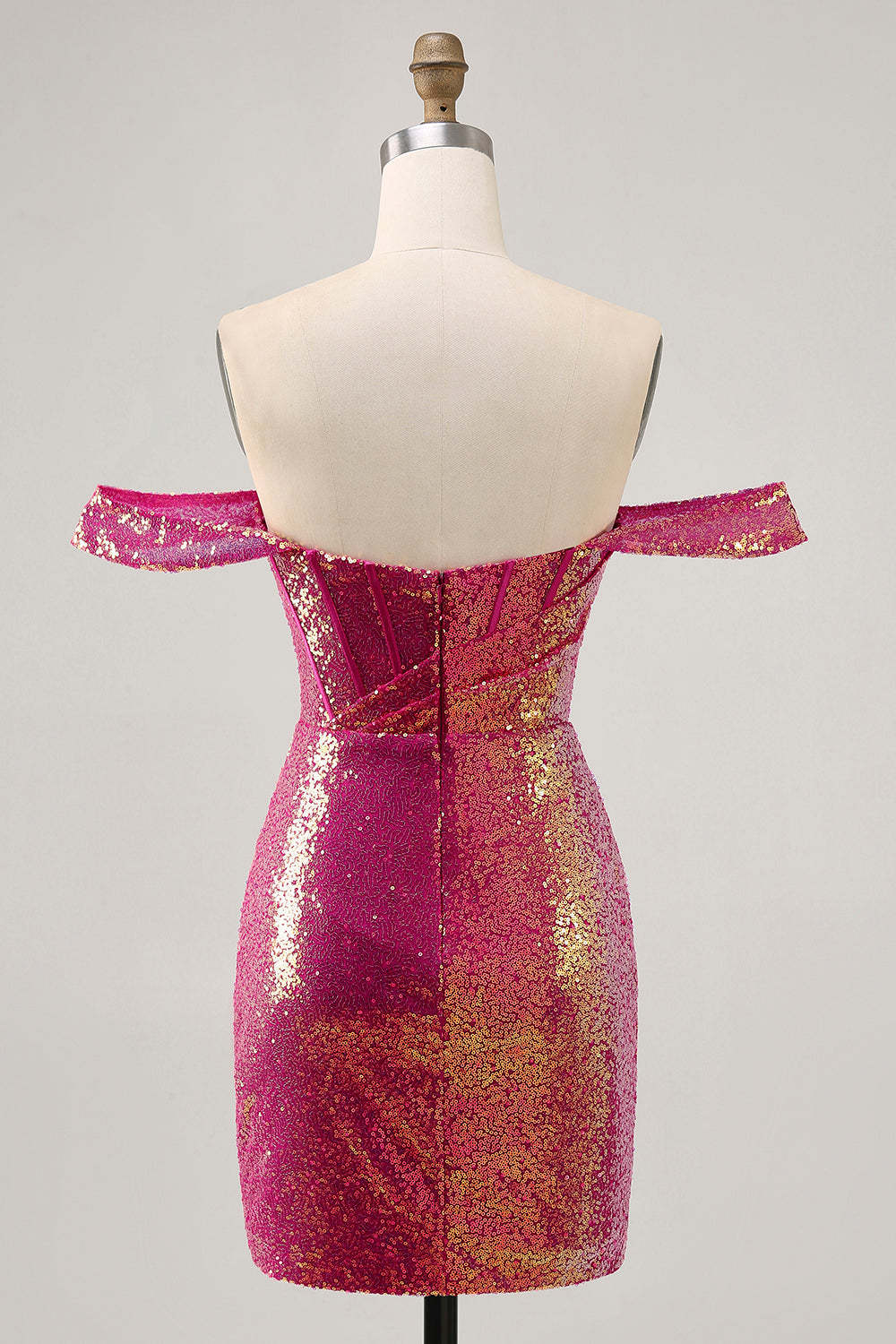 Sparkly Fuchsia Sequin Ruched Tight Short Corset Homecoming Dress