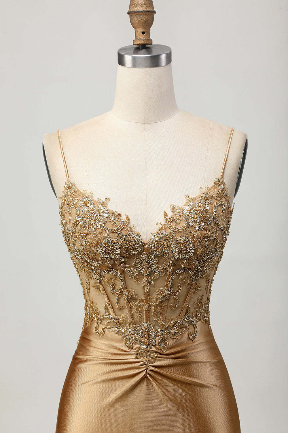 Sparkly Golden Tight Short Corset Homecoming Dress with Applique
