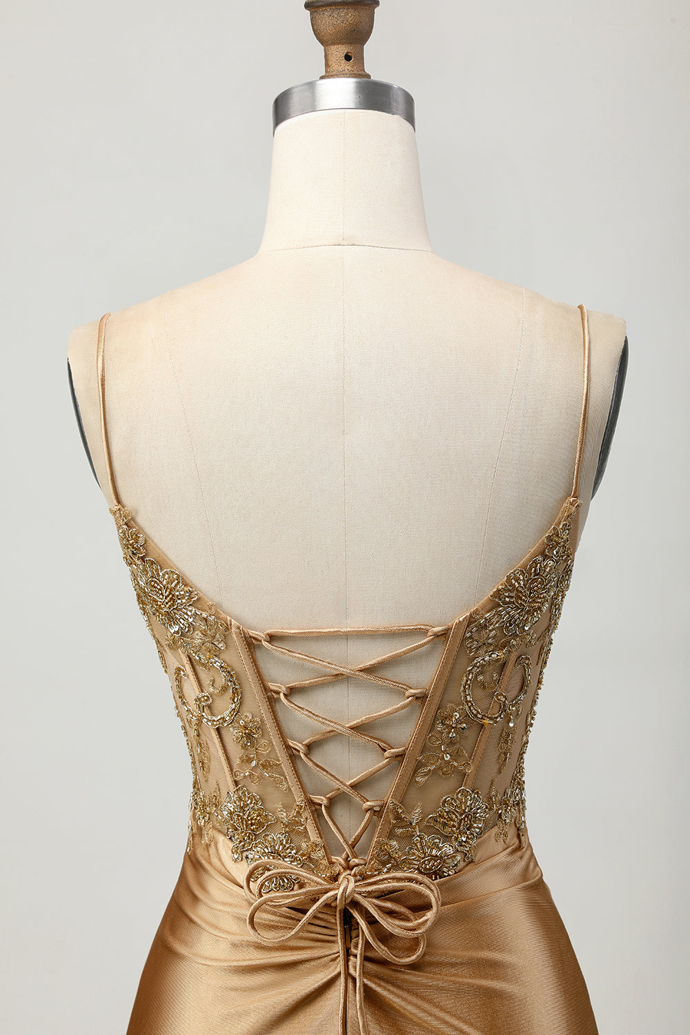 Sparkly Golden Tight Short Corset Homecoming Dress with Applique