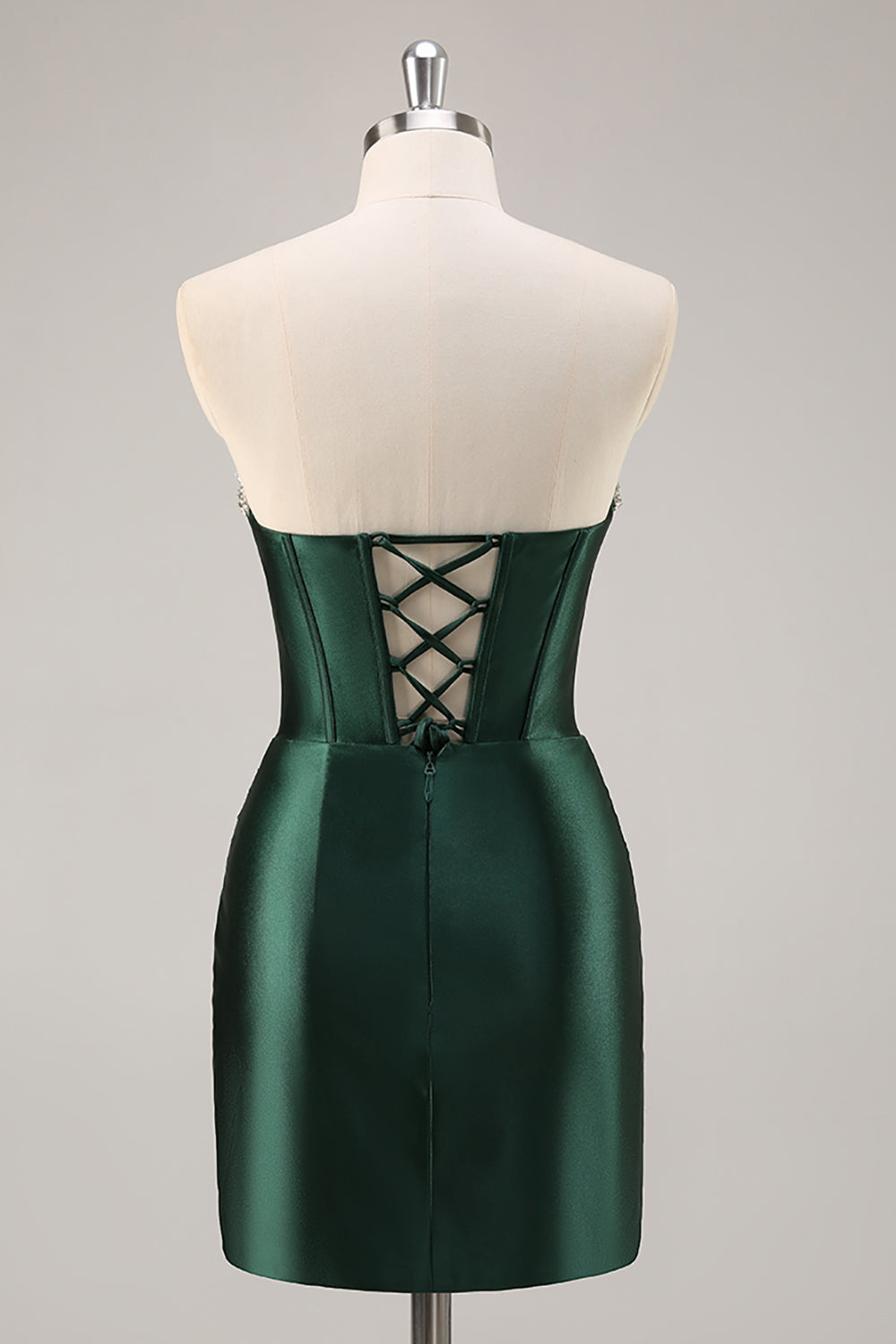 Sparkly Dark Green Corset Strapless Ruched Short Homecoming Dress