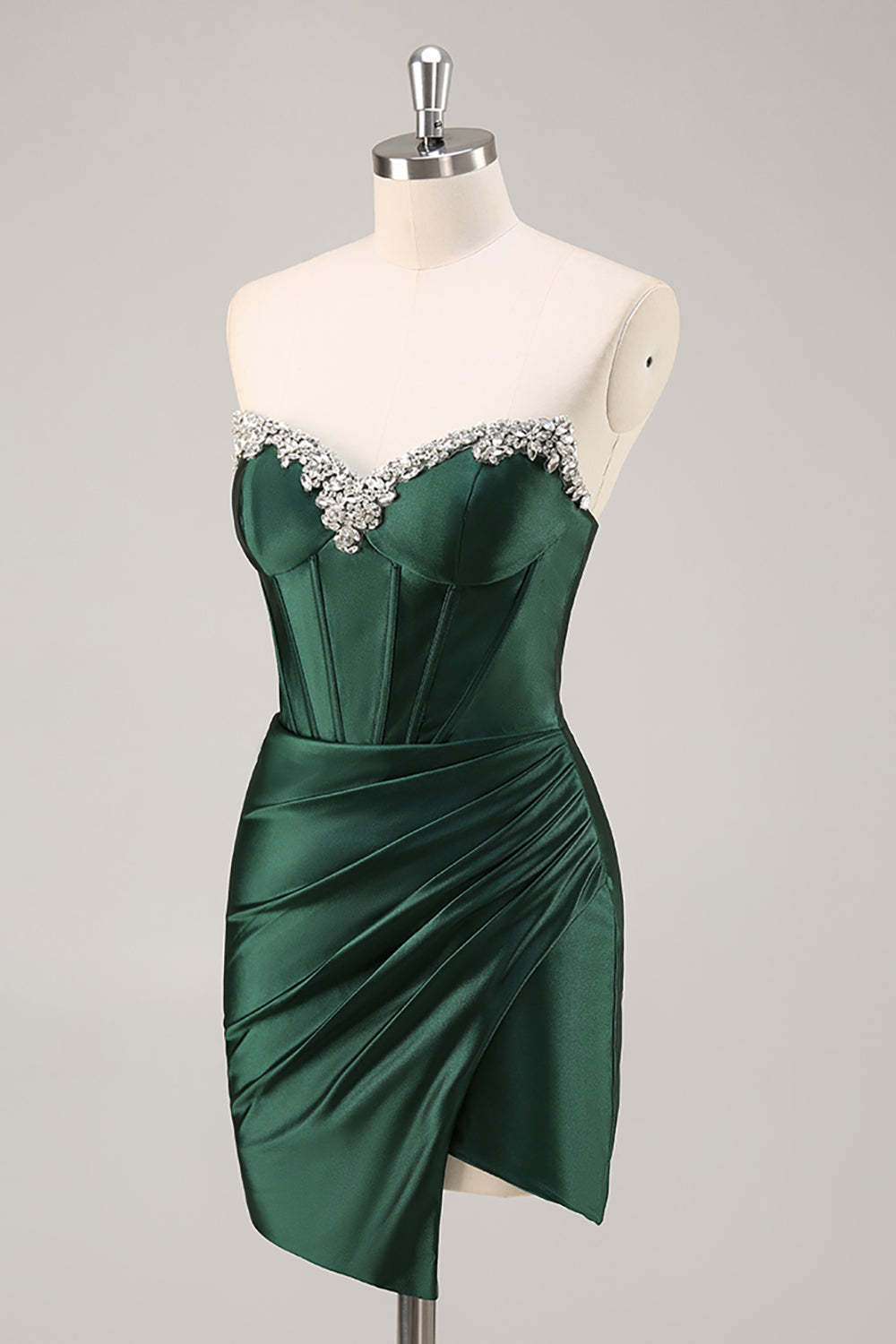Sparkly Dark Green Corset Strapless Ruched Short Homecoming Dress