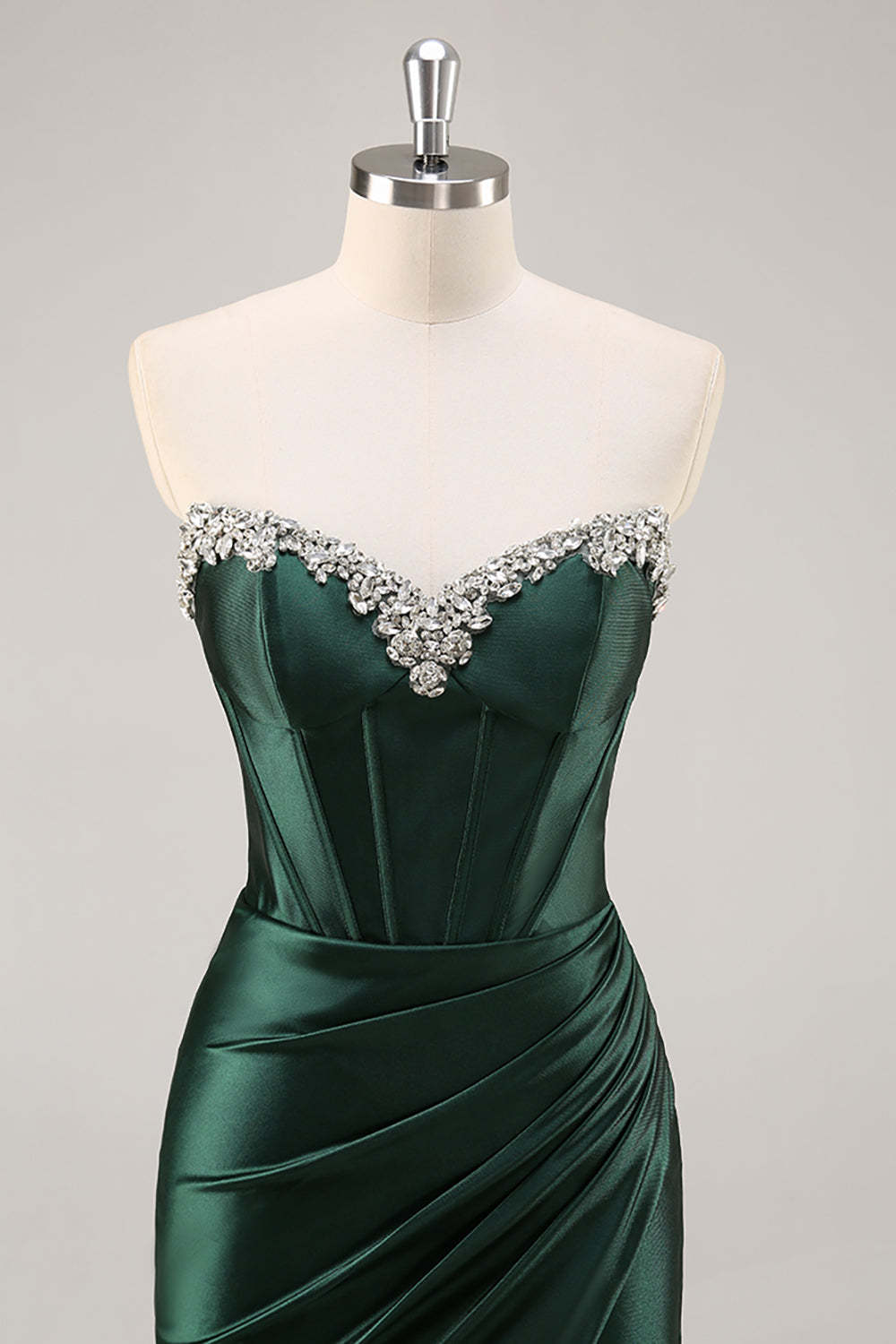 Sparkly Dark Green Corset Strapless Ruched Short Homecoming Dress