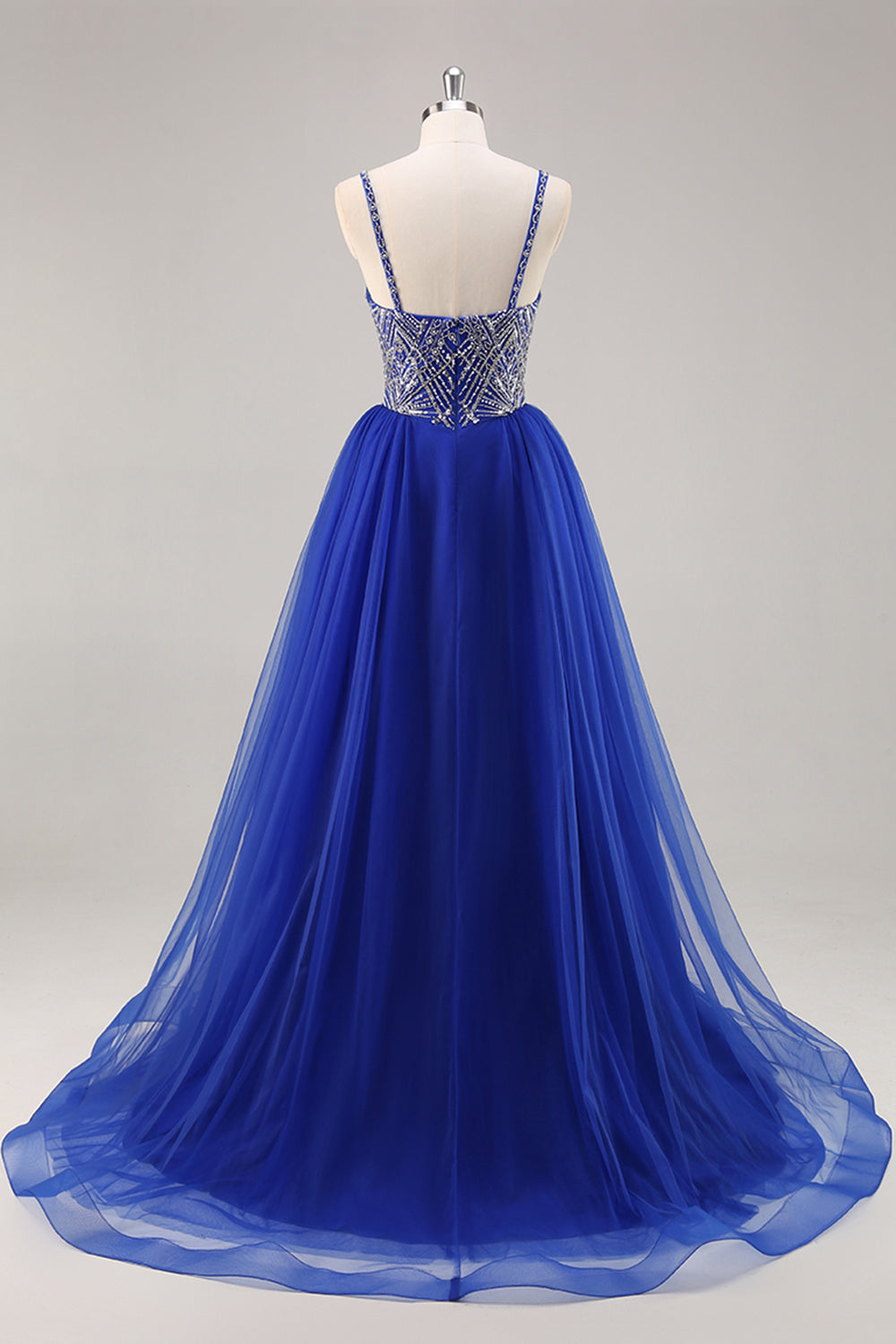 Sparkly Royal Blue Spaghetti Straps Beaded A Line Maxi Prom Dress