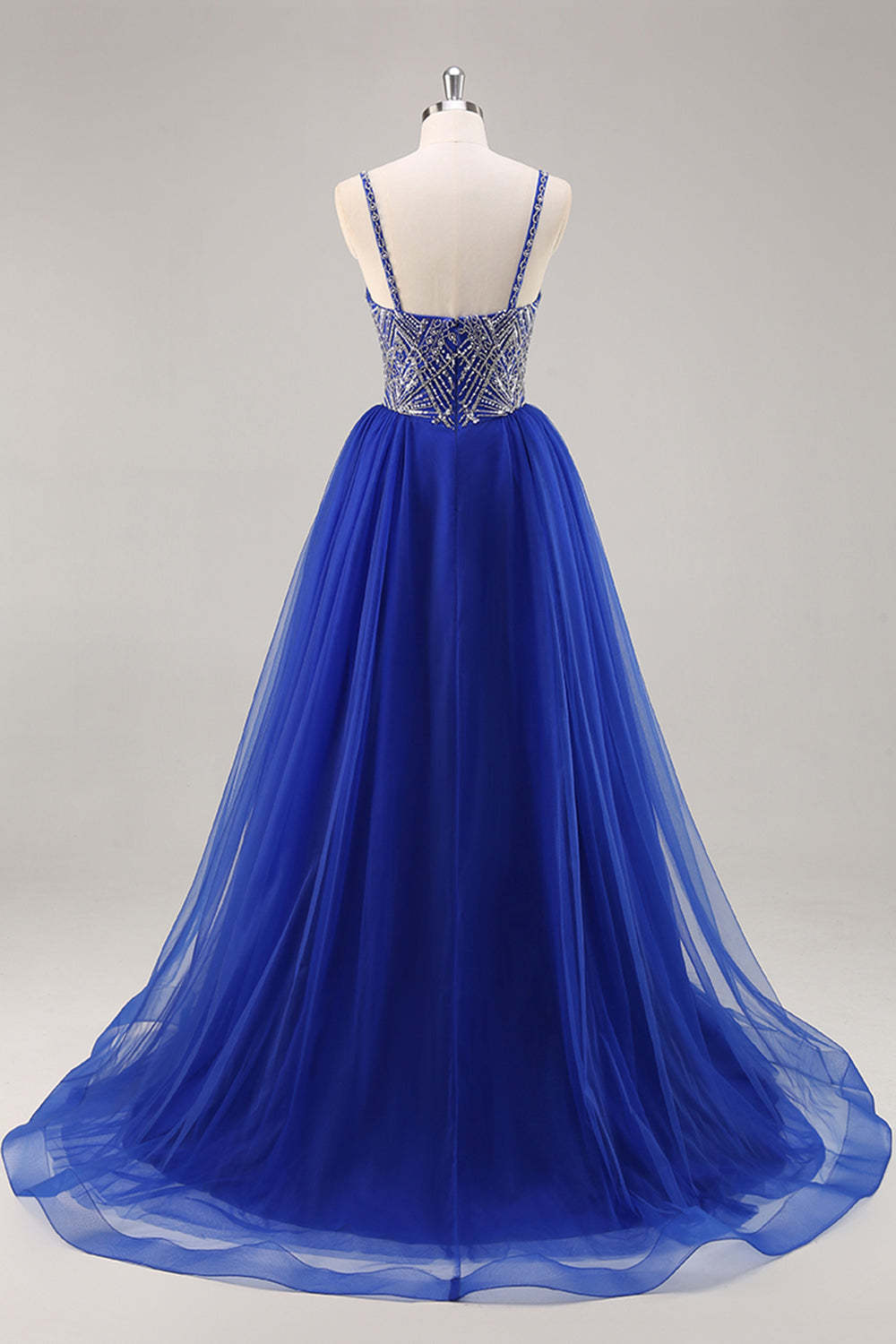 Sparkly Royal Blue Spaghetti Straps Beaded A Line Maxi Prom Dress