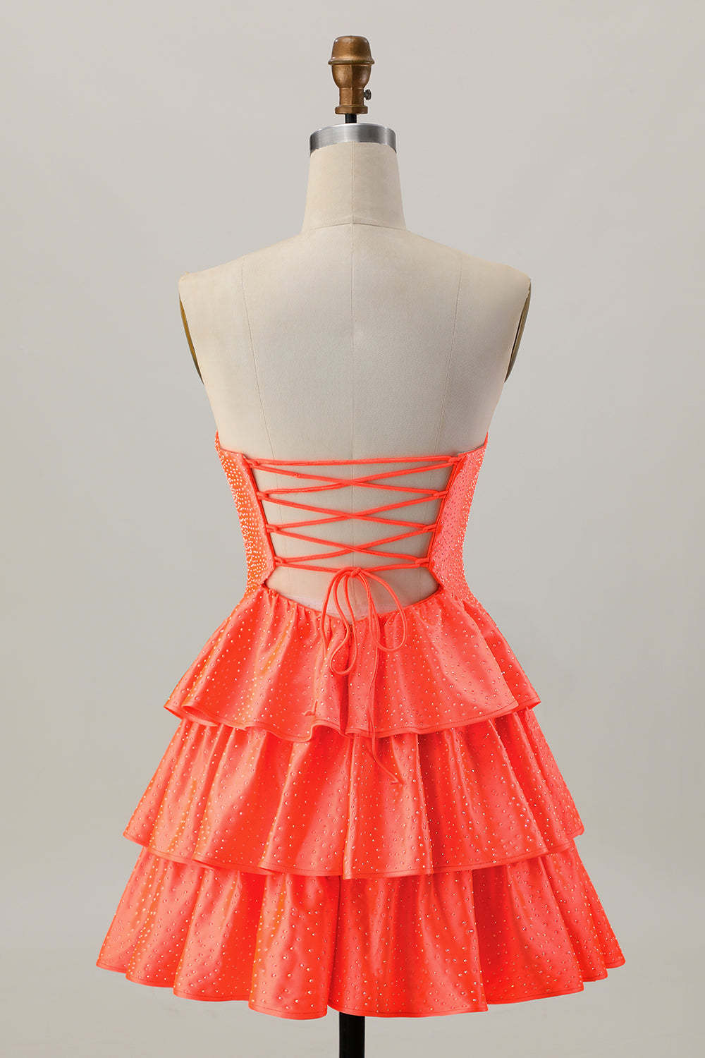 Sparkly Orange Strapless Tiered Keyhole Short Homecoming Dress with Ruffles