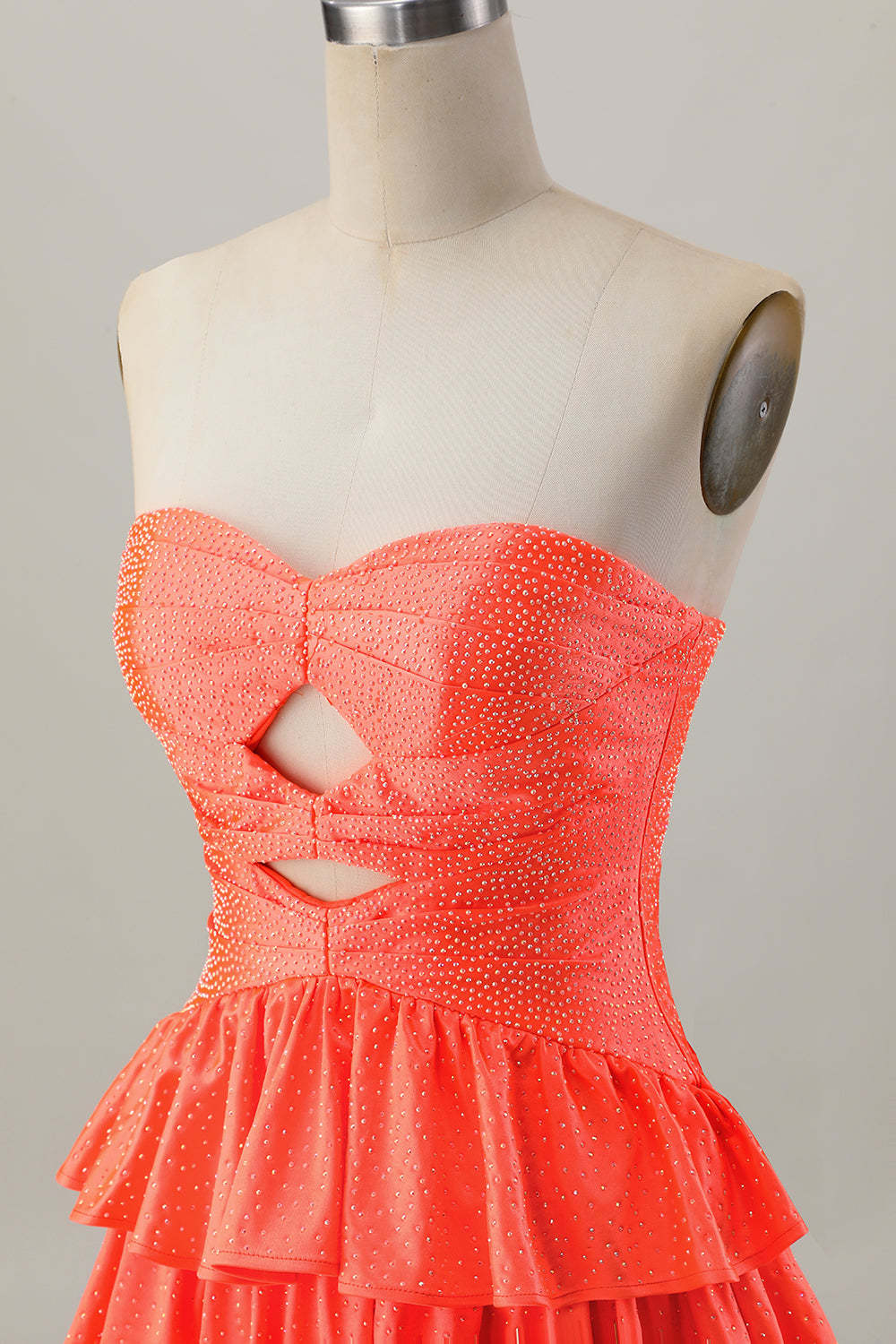 Sparkly Orange Strapless Tiered Keyhole Short Homecoming Dress with Ruffles