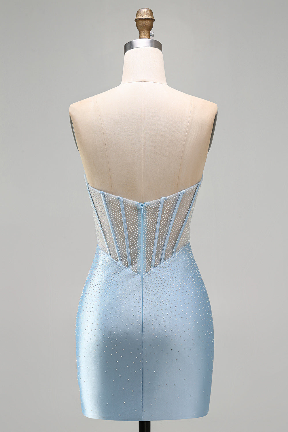 Sparkly Light Blue Corset Bodycon Strapless Short Homecoming Dress with Beading