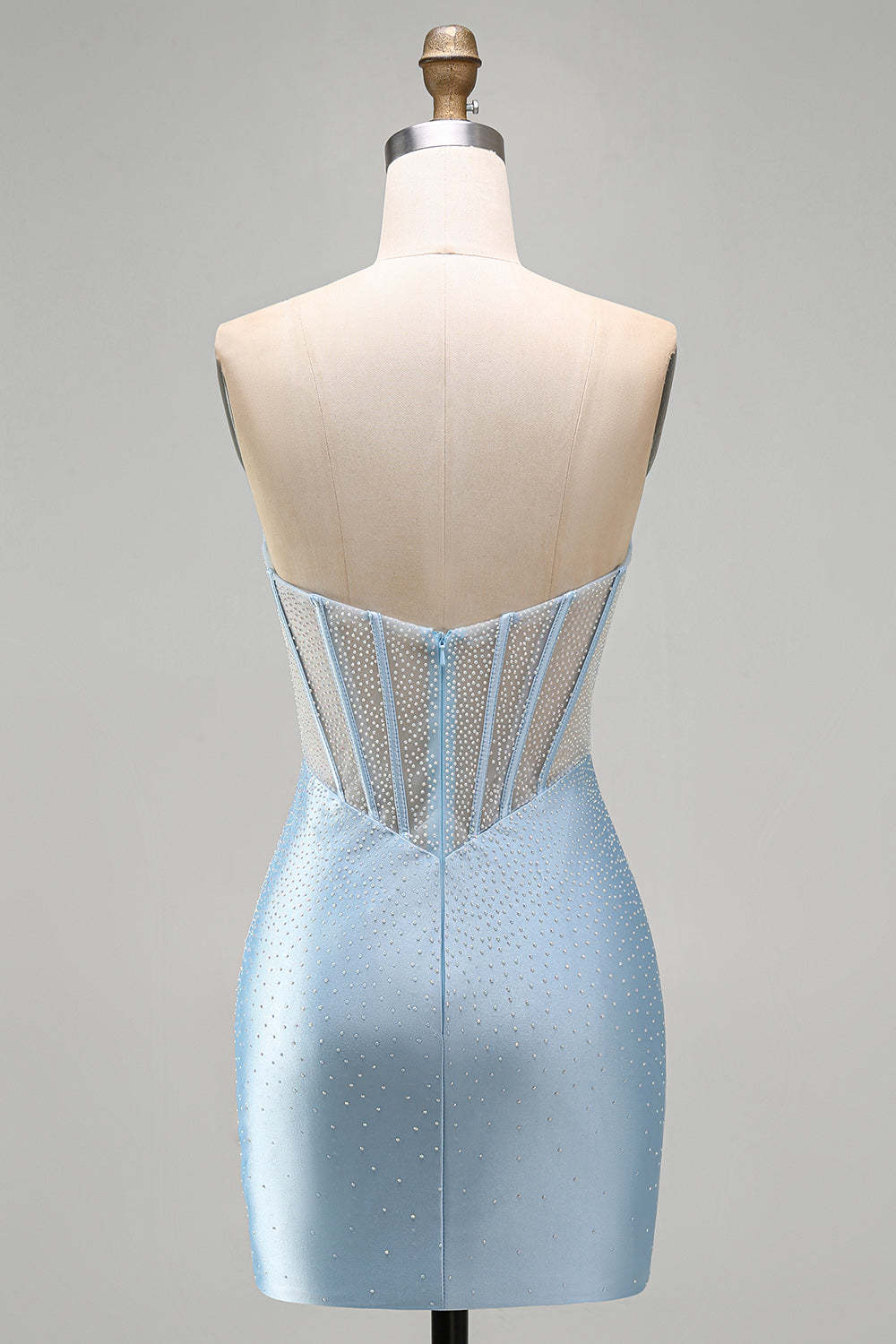 Sparkly Light Blue Corset Bodycon Strapless Short Homecoming Dress with Beading