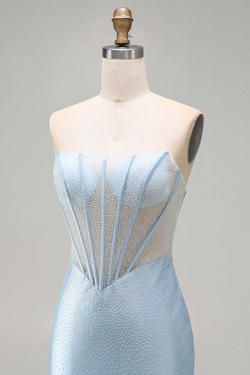 Sparkly Light Blue Corset Bodycon Strapless Short Homecoming Dress with Beading