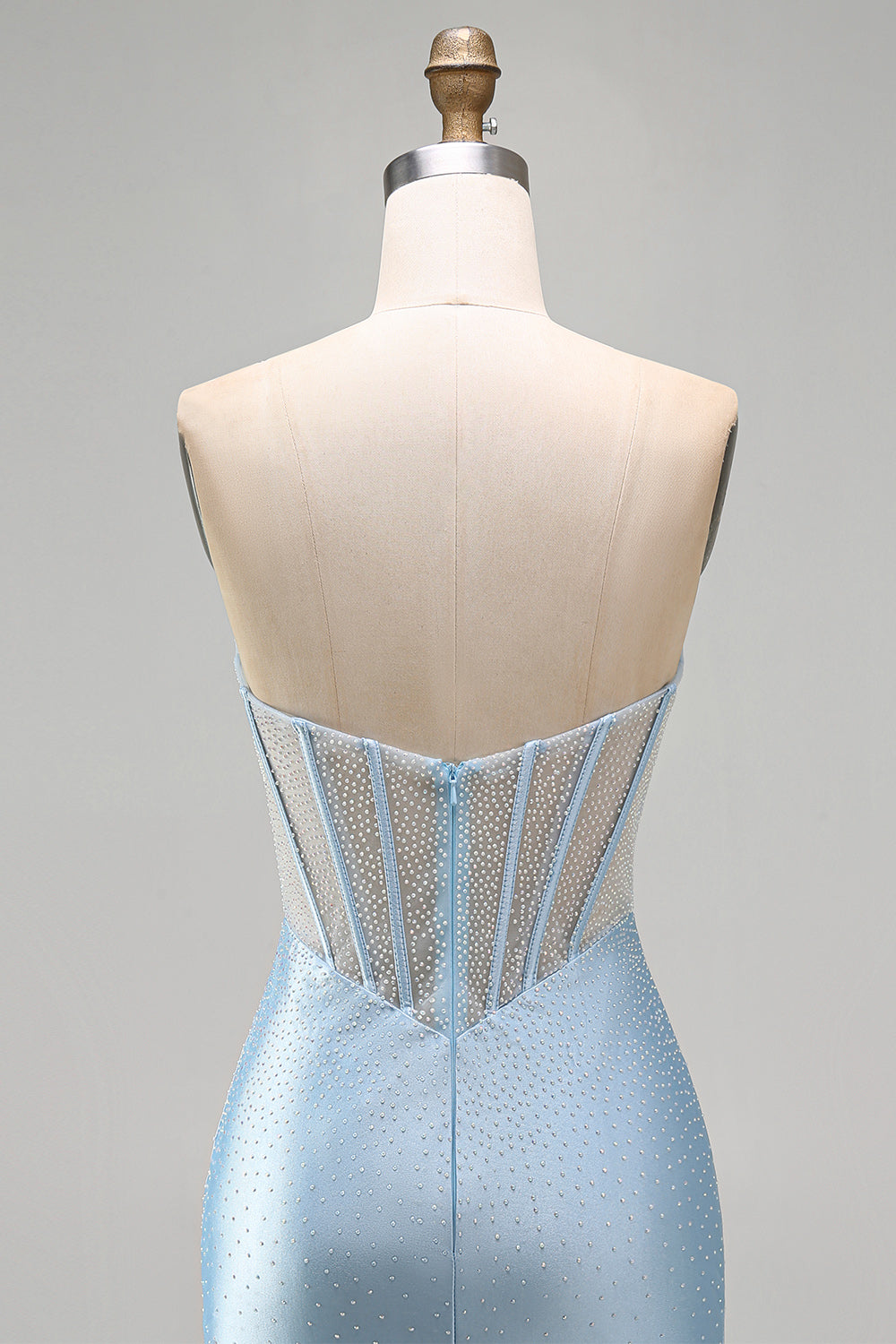 Sparkly Light Blue Corset Bodycon Strapless Short Homecoming Dress with Beading