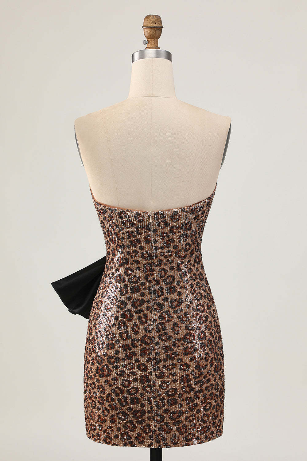 Sparkly Brown Leopard Strapless Sequins Short Tight Homecoming Dress with Bow