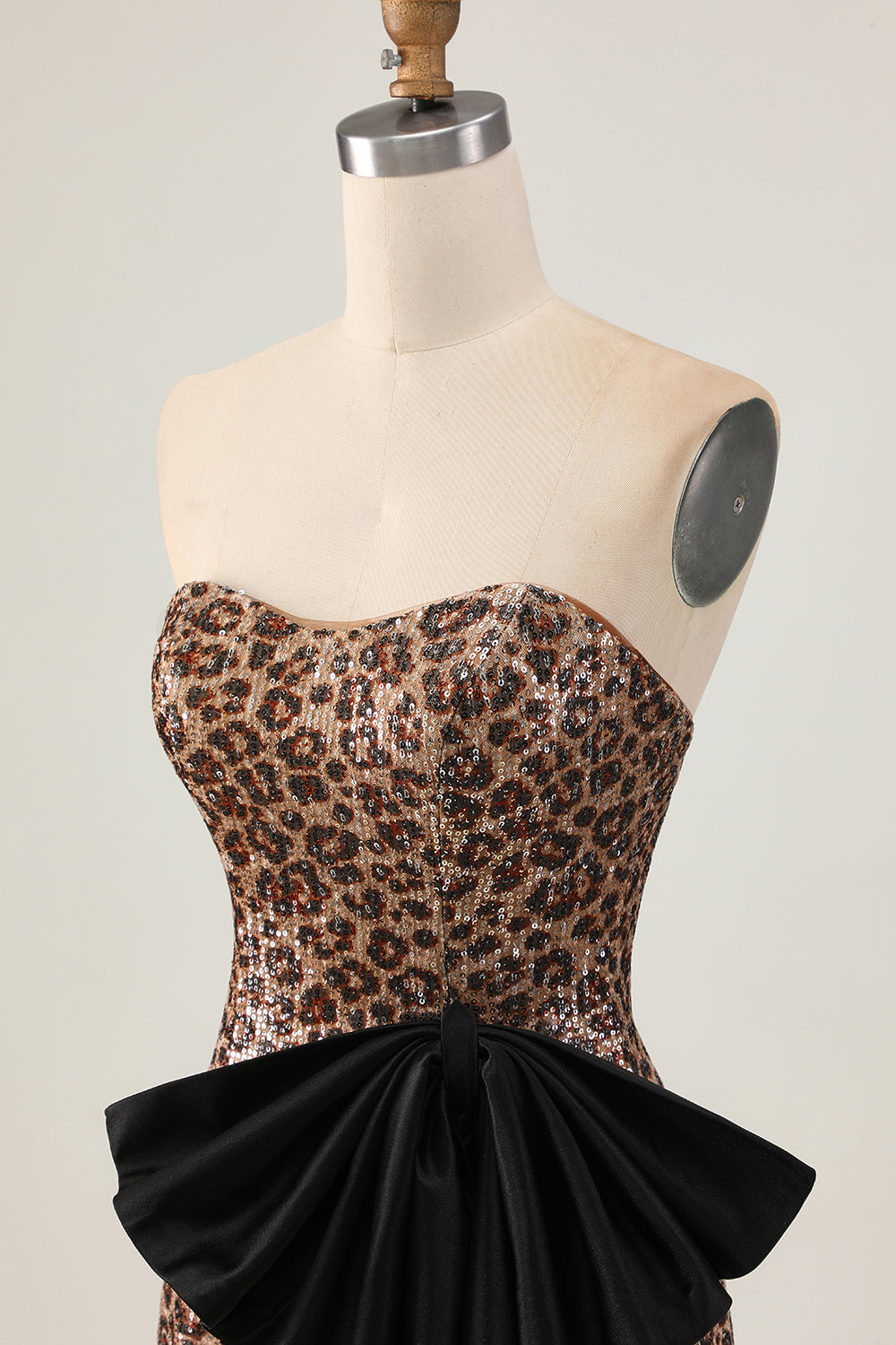 Sparkly Brown Leopard Strapless Sequins Short Tight Homecoming Dress with Bow