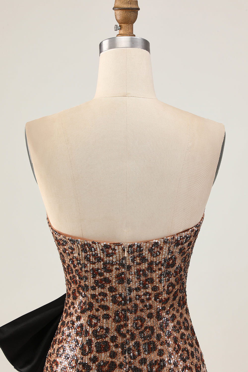 Sparkly Brown Leopard Strapless Sequins Short Tight Homecoming Dress with Bow
