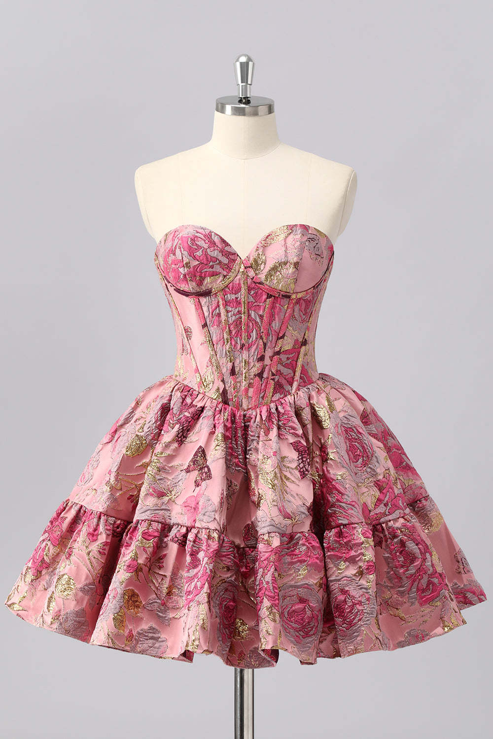 Leely Women Blush Corset Short Homecoming Dress A Line Sweetheart Jacquard Party Dress